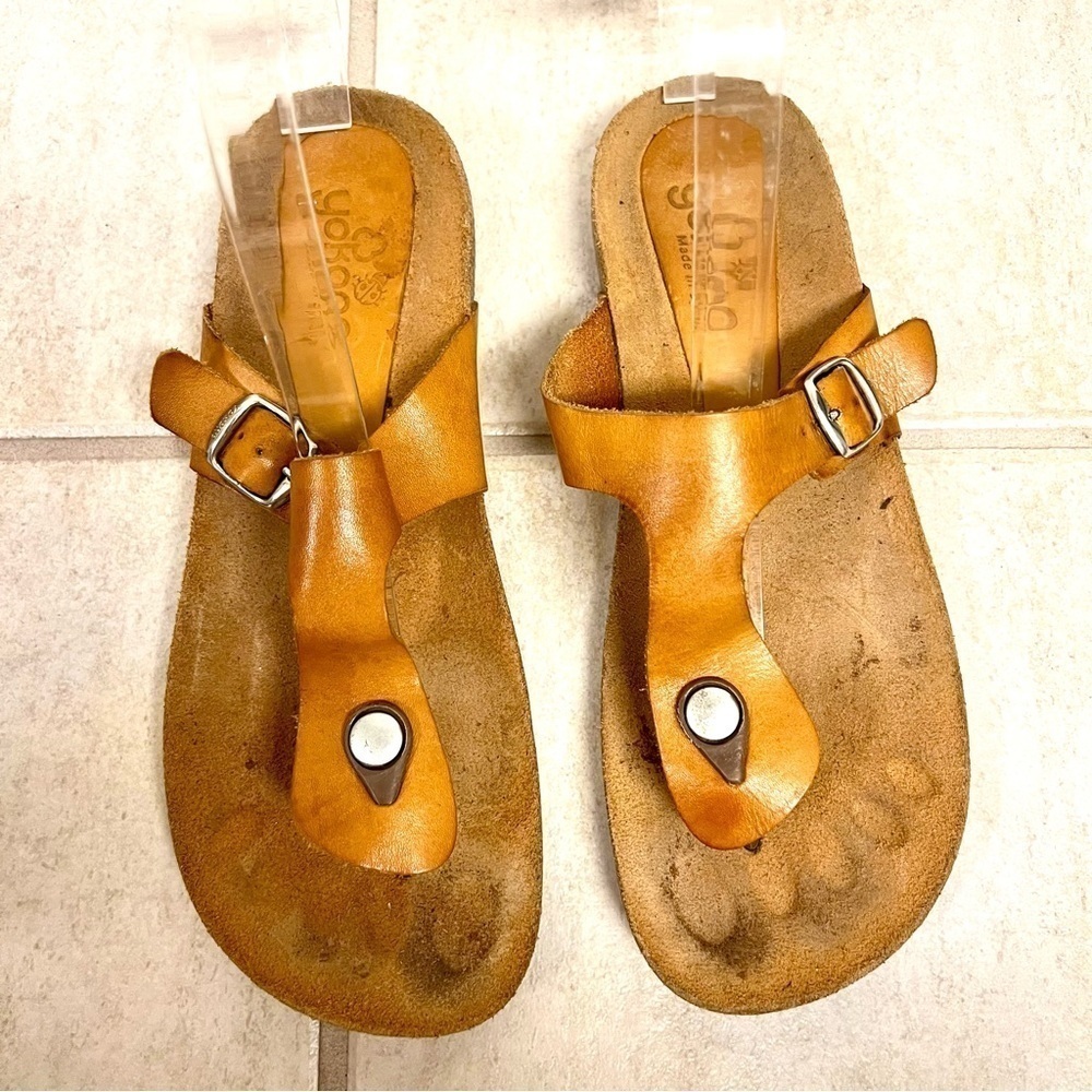Yokono Ibiza Women’s Thong Footbed  Slide Sandals  Size 8M Brown Leather Spain